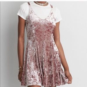 American Eagle Crushed Velvet Slip Babydoll Dress